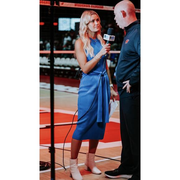 TOCCIN X RTR Blue Sleeveless Crewneck Racer-Front Tie Midi Dress Size Large - Picture 13 of 15